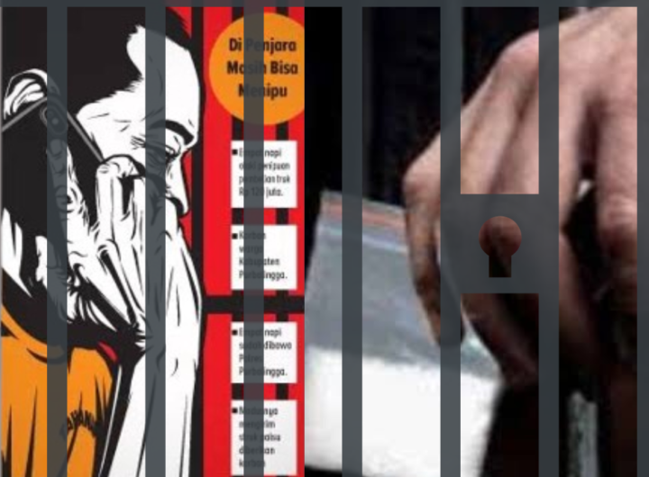 Ilustrasi Penipuan Online dan Peredrana Narkoba di balik jeruji Besi. Foto: Tim Kreatif Redaksi.