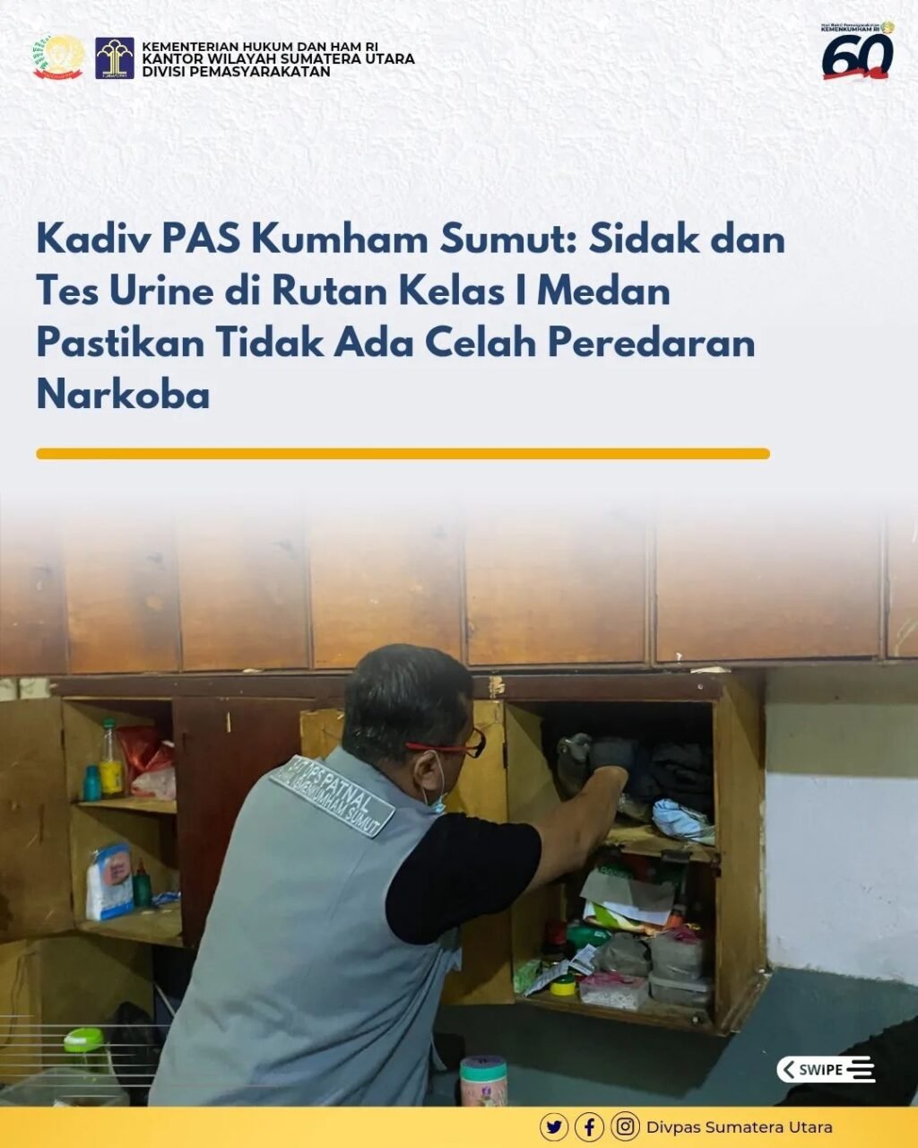 Kadiv PAS Kumham Sumut, Rusy F Sianturi sidak di Rutan Kelas I Medan. Foto: Instagram Divisi pemasyarakatansumut.