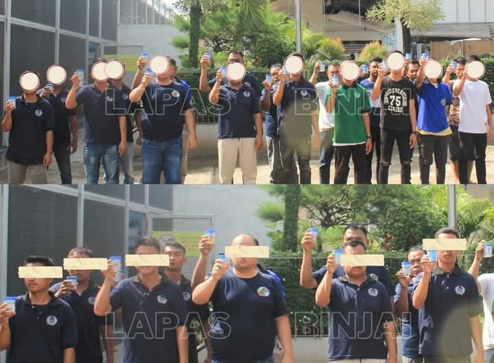 Puluhan Narapidanan Lapas Kelas IIA Binjai, usai menjalani Tes Urine. Foro: Dok. Lapas Binjai.