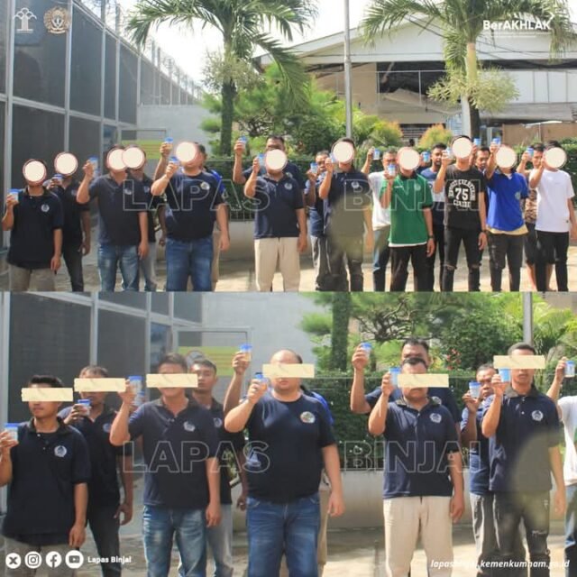 Puluhan Narapidanan Lapas Kelas IIA Binjai, usai menjalani Tes Urine. Foro: Dok. Lapas Binjai.