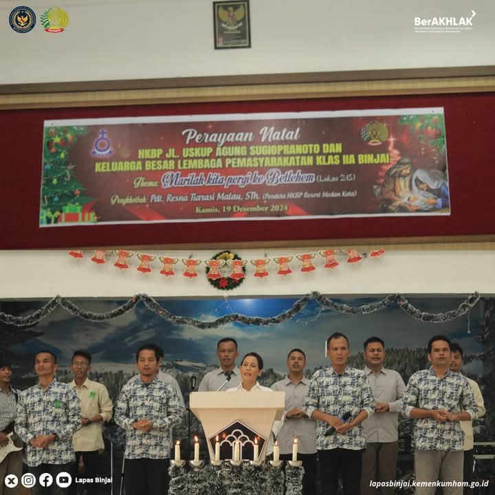 Ibadah Natal Petugas Lapas Kelas IIA Binjai dan Warga Binaan Pemasyarakatan (WBP). Foto: Istimewa.