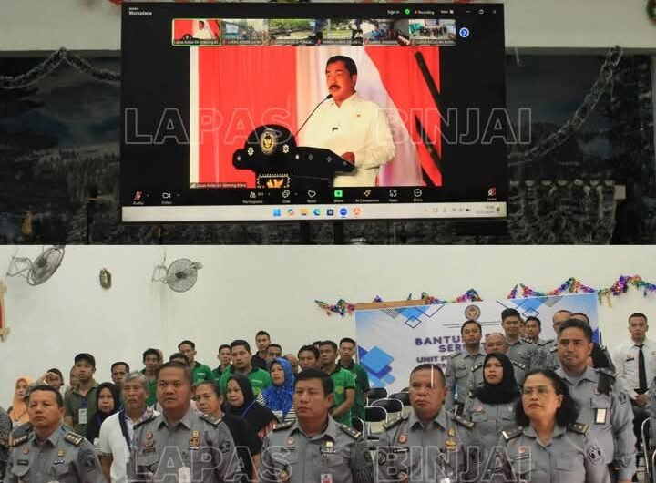 Lembaga Pemasyarakatan Kelas IIA Binjai ikuti Panen Raya dan Penyerahan Bantuan Sosial serentak UPT Pemasyarakatan bersama Menteri Imigrasi & Pemasyarakatan secara virtual. Foto: Istimewa.