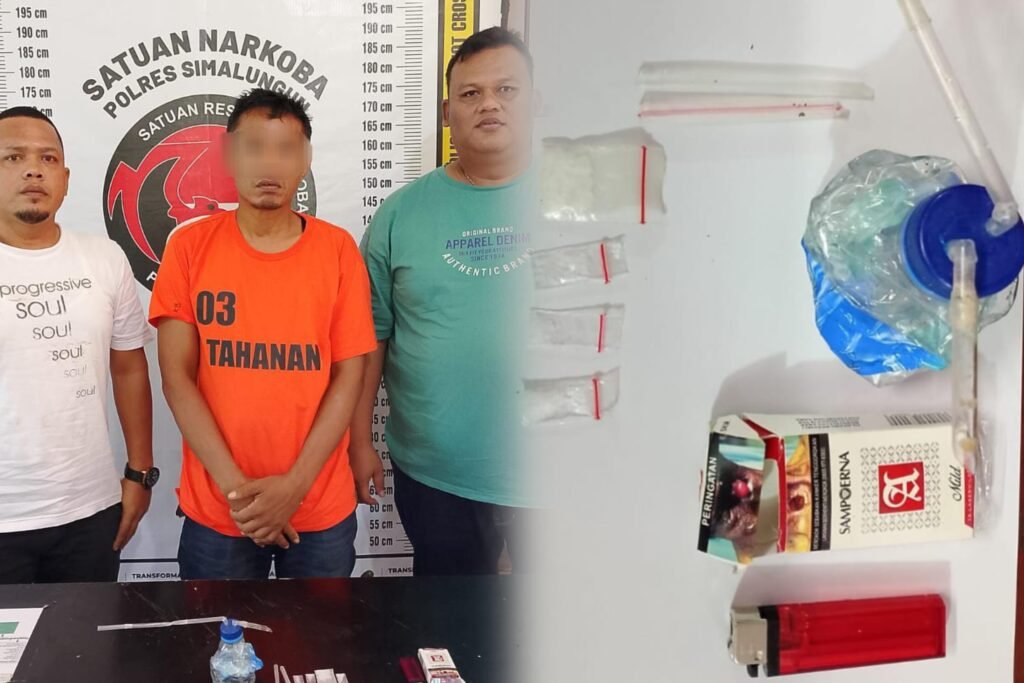 Tersangka dan barang bukti sabu. Foto: Humas Polres Simalungun.