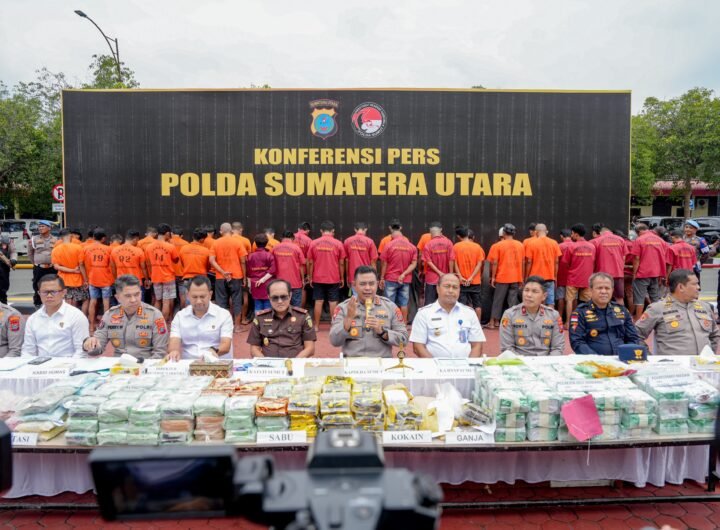 Konferensi Pers Polda Sumatera Utara pengungkapan kasus narkoba dan Pemusnahan Barang bukti Narkotika. Foto: Dok. Istimewa.