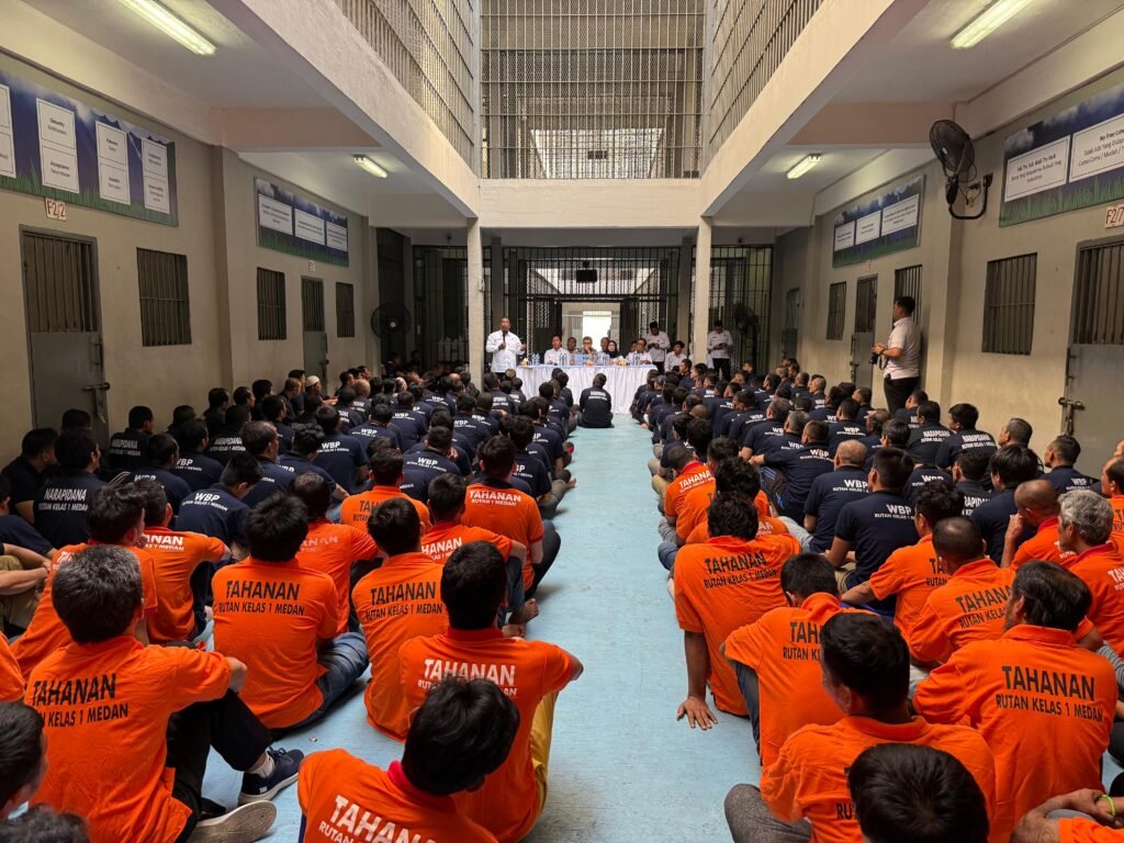 Ratusan Warga Binaan Rutan Medan Saat mengikuti kegiatan Penguatan Hak Asasi Manusia (HAM). Foto: Dok. Rutan 1 Medan.