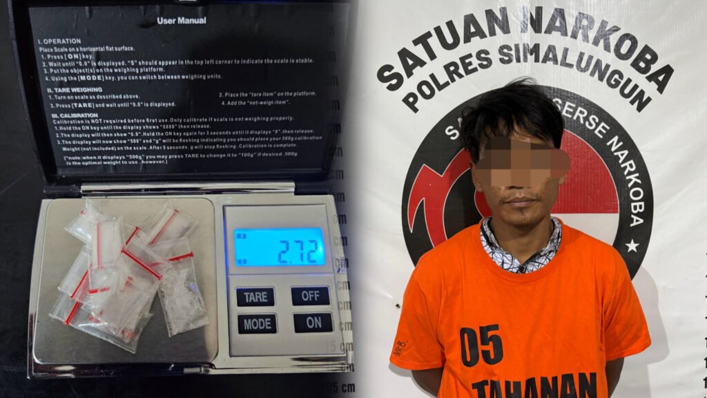 Barang bukti dan tersangka diamankan Satnarkoba Polres Simalungun. Foto: Dok. Humas Polres Simalungun.