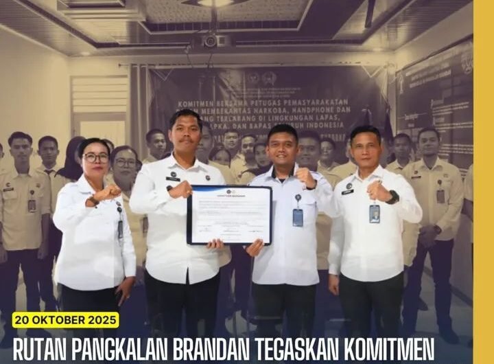 Penandatanganan komitmen dilakukan secara serentak melalui konferensi virtual Zoom. Foto: Facebook Rutan Pangkalan Brandan.