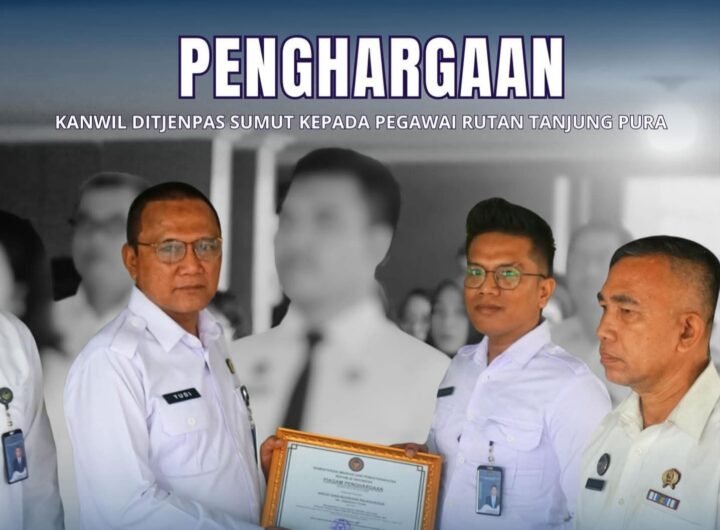Penghargaan Pegawai Berprestasi di rutan Tanjung Pura dari Kanwil Ditjenpas Sumut. Foto: Facebook Kanwil Ditjenpas Sumut.