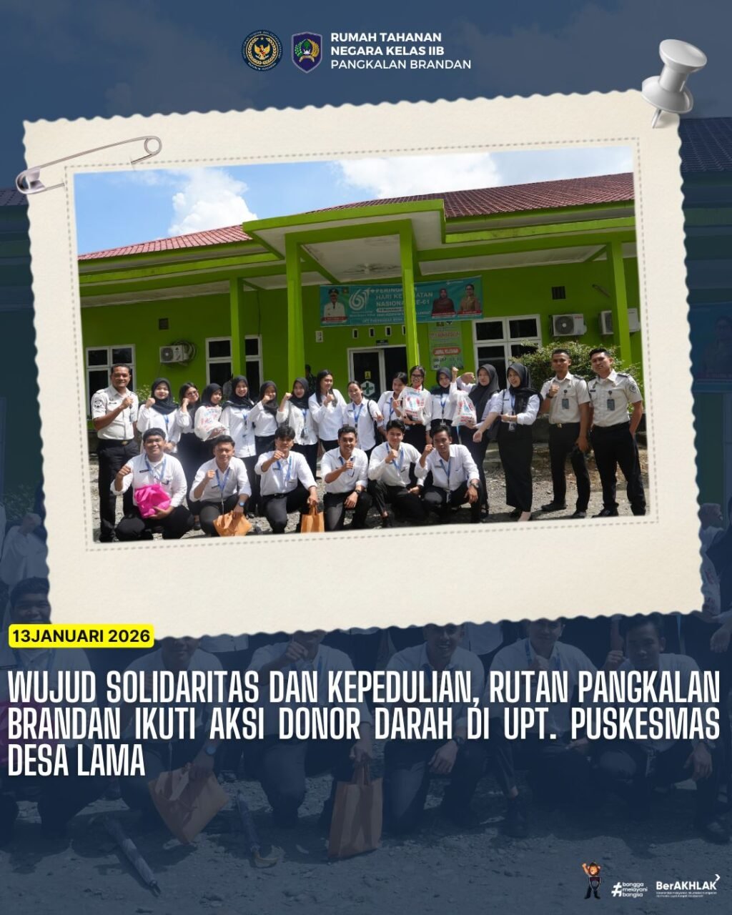 Foto bersama usai melaksanakan donor darah di UPT Puskesmas Desa Lama, Langkata. Foto: Instagram @rutanpbranda