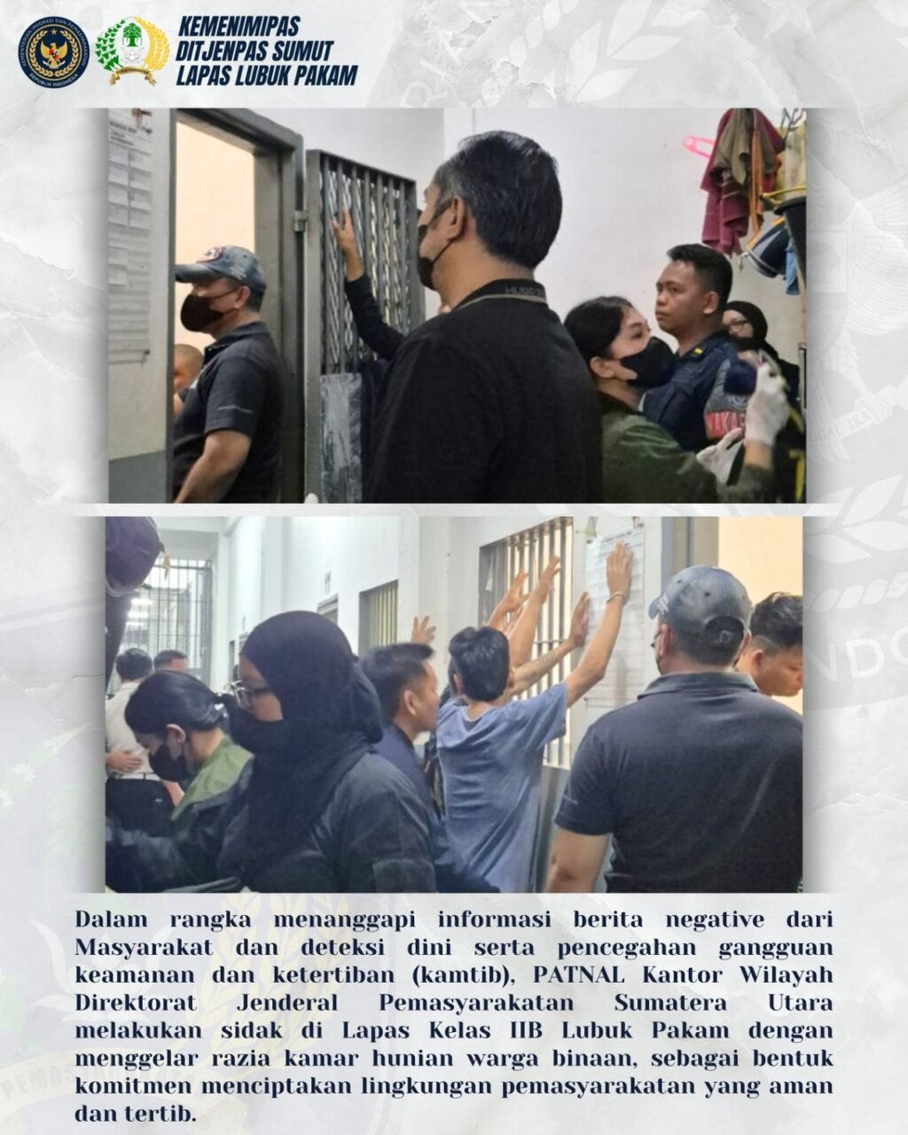 Sidak dan pemeriksaan di Kamar Hunian WBP Lapas Lubuk Pakam. Foto: Dok. Lapas Lubuk Pakam.