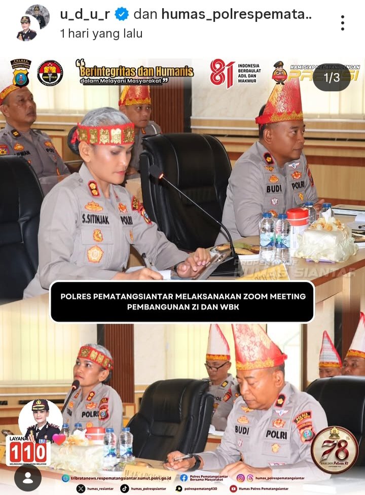 Foto: Tangkapan layar Instagram Humas Polres Pematangsiantar saat melakukan Rapat Zoom Meeting Pelaksanaan Zona Integritas Menuju WBK.