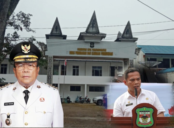 Background (Gedung Eks Rumah Singgah Covid-19). Foto: Wesly Silalahi (Walikota Pematangsiantar) – Junaedi Sitanggang (Sekretaris Daerah). Foto: Ist/net/red.