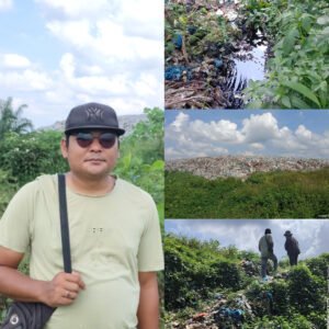 Direktur Eksekutif Sahabat Lingkungan (SALING) Andi Simanjuntak dan salah satu pemilik Lahan pertanian Bermarga Sinaga, saat memantau kondisi TPA Tanjung Pinggir yang mengeluarkan Air Lindi hingga ke Sungai Sibatu-batu. Foto: Dok. SALING